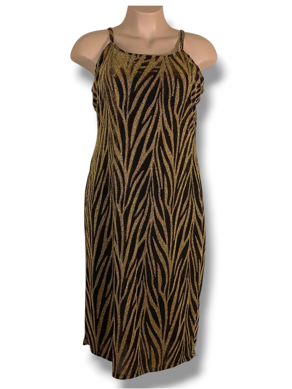 2X Derek Heart Gold Black Tiger Print Dress Sleeveless Stretch Event Party